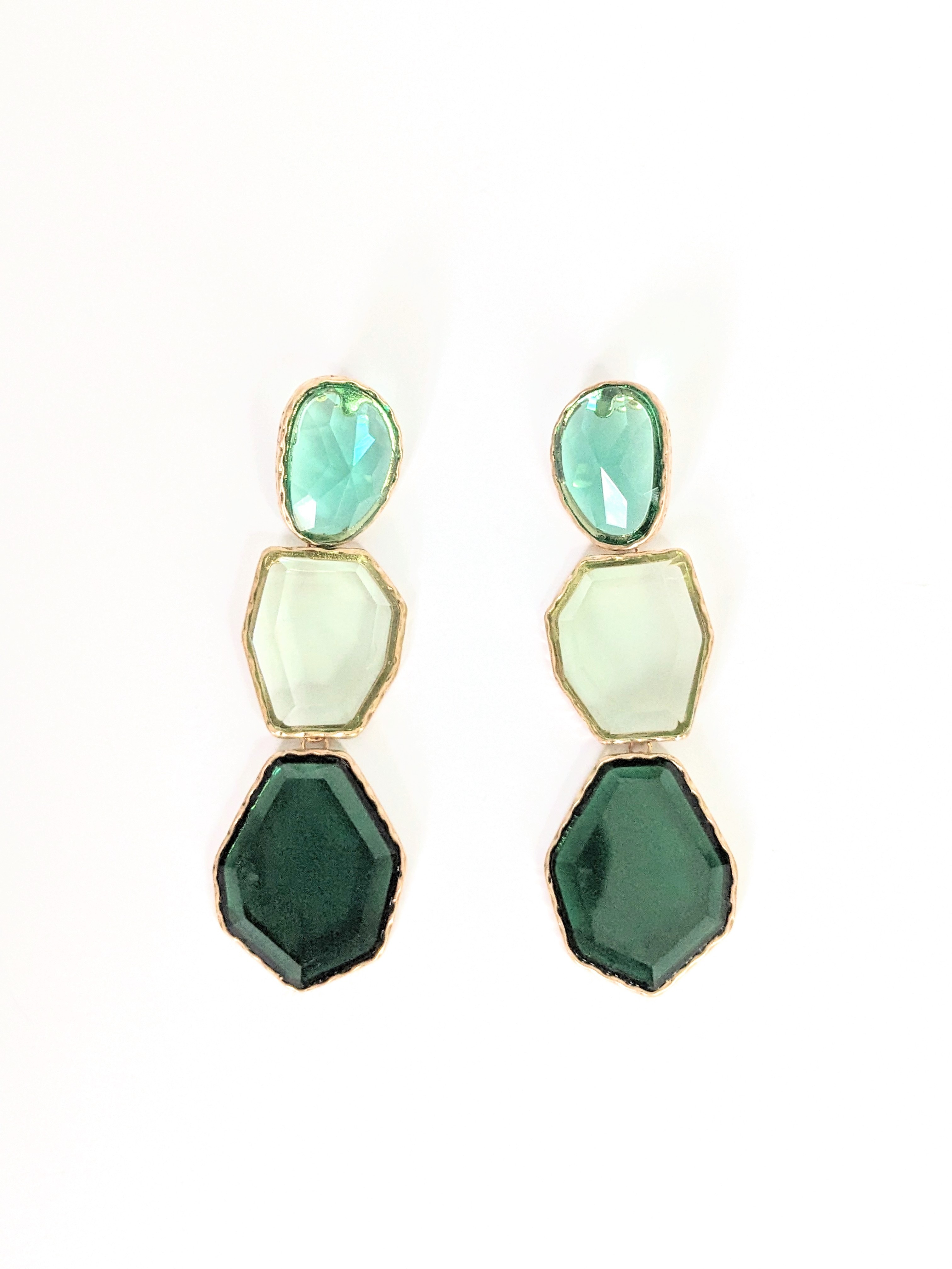 TripleTier Green Crystal Drop Earrings